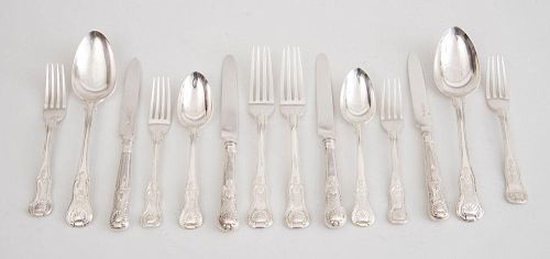 ASSEMBLED ONE-HUNDRED-TEN-PIECE GEORGIAN AND LATER SILVER FLATWARE, IN THE FIDDLE, SHELL AND THREAD PATTERN