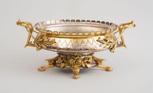 CONTINENTAL SILVERED AND GILT-METAL TWO-HANDLED OVAL CENTERPIECE