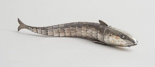 CONTINENTAL SILVER ARTICULATED FISH-FORM SPICE BOX