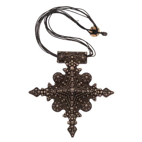 Morocco, Berber, Silver, Leather, Shell Cross Necklace