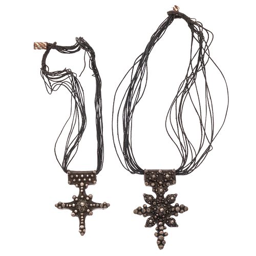 Collection of Two Moroccan, Berber, Silver Cross Necklaces