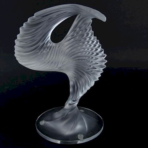 Lalique "Le Trophee" Frosted Crystal Abstract Sculpture