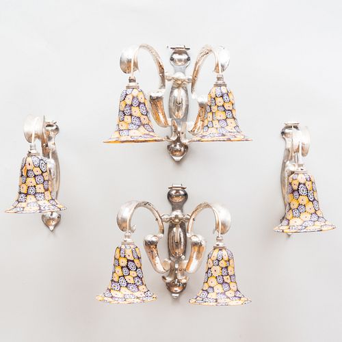 Set of Toso Murano Glass and Silver Plate Wall Lights