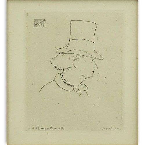 Édouard Manet, French (1832-1883) Drypoint etching "Portrait Of Charles Baudelaire" Unsigned