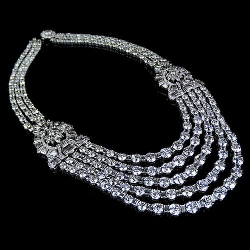 168.00 Carat Diamond and Platinum Necklace set with Old European Cut, Emerald Cut, Marquise Cut and Baguette Diamonds. Diamon