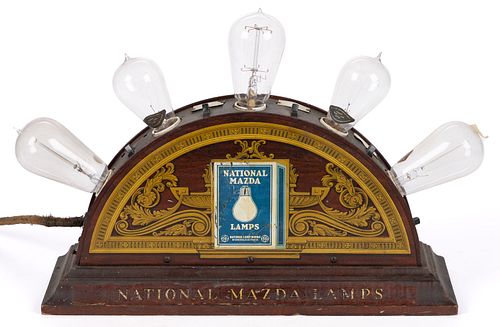 NATIONAL MAZDA LAMPS COUNTRY STORE LIGHT BULB DISPLAY AND BULBS, LOT OF SIX