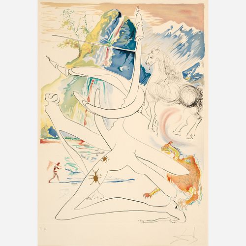  Salvador Dali "The Laser Unicorn" (1974 Drypoint and Litho)