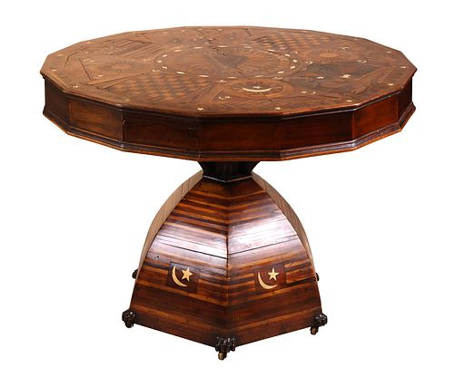 Folk Marquetry and Parquetry Inlaid Center Table