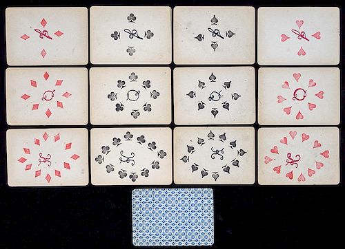 Hand Stenciled Antique American Deck of Playing Cards.