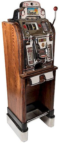 O.D. Jennings & Co. 25 Cent Prospector Slot Machine in Original Wood Floor Stand.
