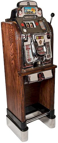 O.D. Jennings & Co. 50 Cent Prospector Slot Machine in Original Wood Floor Stand.