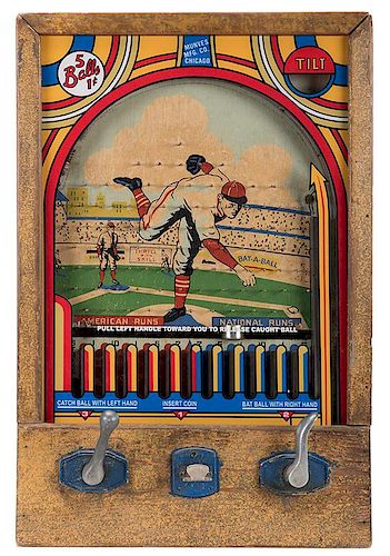 Bat-A-Ball “5 Balls” 1 Cent Baseball Machine.
