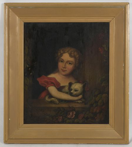 Portrait of a Young Girl and a Dog, Dated 1824 