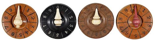 Four Whist Markers with Wood Base and Ivory Pointers.