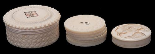 Pair of Carved Ivory Whist Counter Boxes.