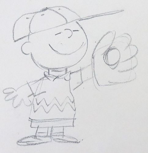 Original & Rare Charlie Brown Baseball Drawing