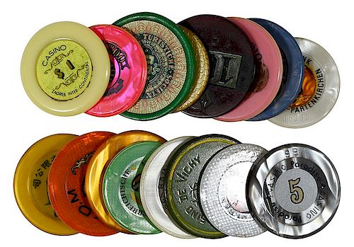 15 Foreign Plastic Casino Gambling Chips.