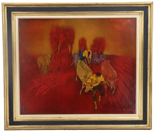 Felix Varla (1903-1986) O/C Figural Farm Painting