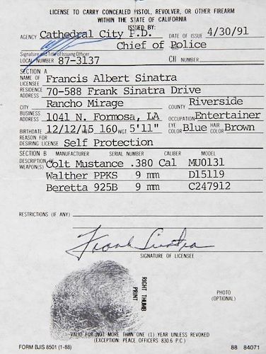 FRANK SINATRA 1991 LICENSE TO CARRY CONCEALED
