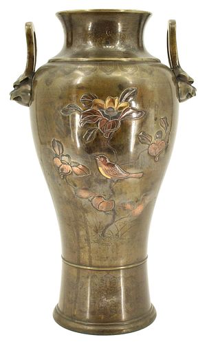 Antique Japanese Mixed Metal Bronze Vase