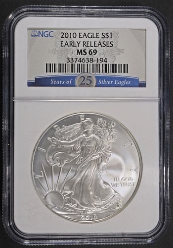 2010 AMERICAN SILVER EAGLE NGC MS69 EARLY RELEASES