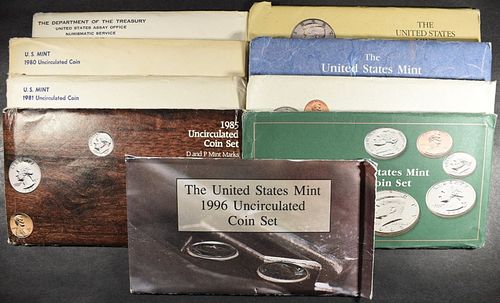 1972, 80-81, 85, 90-93, 96 US MINT SETS