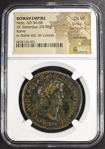 AD 54-68 AE SESTERTIUS (26.98g) NGC CH VF