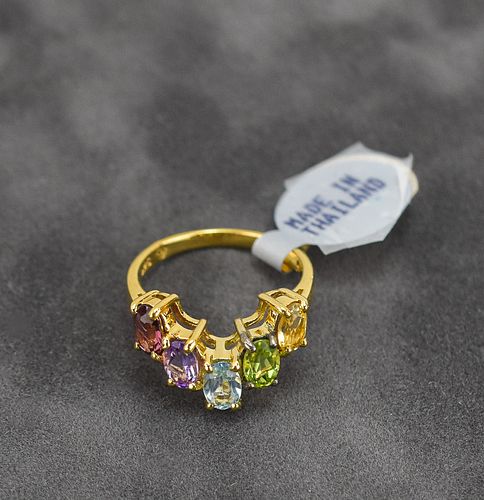 VERMEIL AND COLORED CRYSTAL RING
