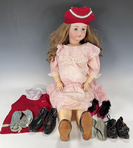 LARGE ANTIQUE GERMAN DOLL JANE WITH CLOTHES