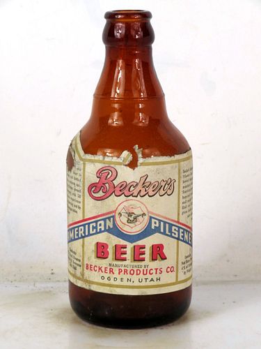 1934 Becker's American Pilsener Beer 11oz Steinie Bottle Ogden Utah