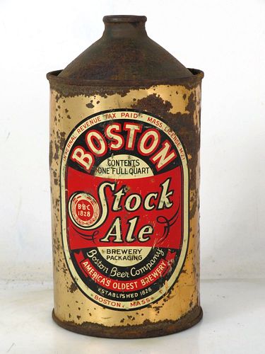 1939 Boston Stock Ale Quart Cone Top Can 203-18 Boston Massachusetts