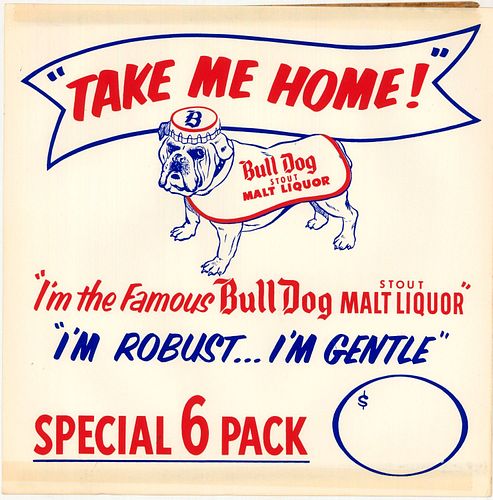 1954 Bull Dog Stout Malt Liquor Tacker Los Angeles California