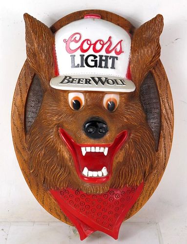 1987 Coors Light Beer Wolf Trophy Wall Sign Golden Colorado