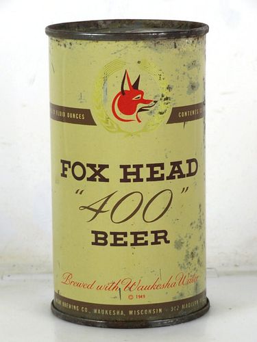 1950 Fox Head "400" Beer 12oz 66-08 Flat Top Waukesha Wisconsin