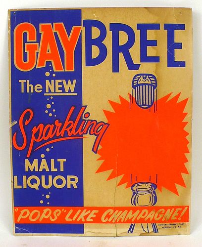 1961 Gaybree Malt Liquor Cardboard Tacker Sign Norfolk Virginia