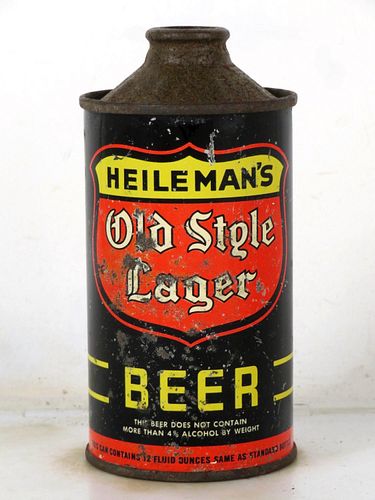 1938 Heileman's Old Style Lager Beer 12oz 177-20 Low Profile Cone Top La Crosse Wisconsin