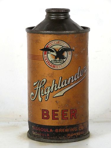 1938 Highlander Beer 12oz 168-26 Low Profile Cone Top Missoula Montana
