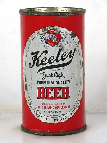 1953 Keeley Beer 12oz 87-20 Flat Top Chicago Illinois