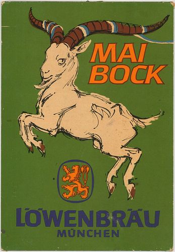 1950 Lowenbrau Mai Bock Beer Cardboard Sign Munich Germany
