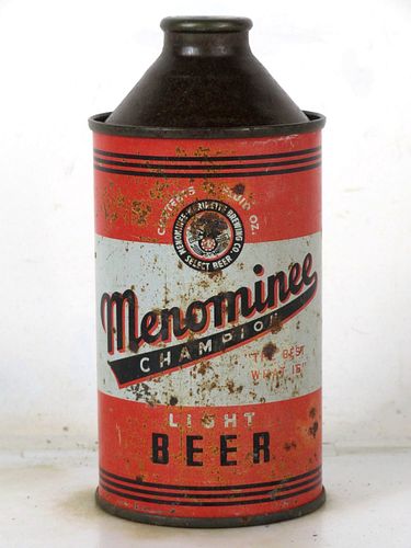 1950 Menominee Champion Beer 12oz 173-18 High Profile Cone Top Menominee Michigan