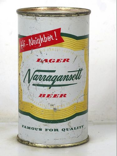1954 Narragansett Lager Beer 12oz 101-28 Flat Top Cranston Rhode Island