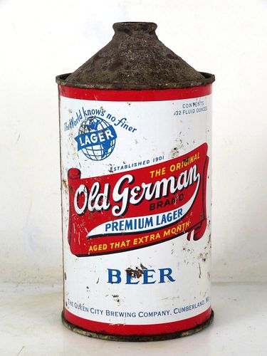 1952 Old German Beer Quart Cone Top Can 216-02 Cumberland Maryland