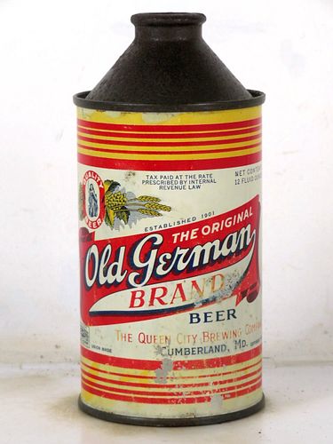 1947 Old German Brand Beer 12oz 176-16 High Profile Cone Top Cumberland Maryland
