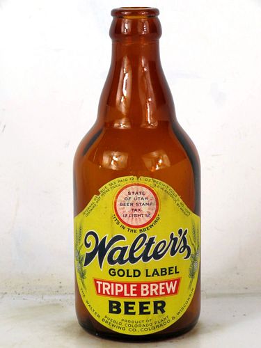 1934 Walter's Triple Brew Beer 12oz Steinie Bottle Pueblo Colorado
