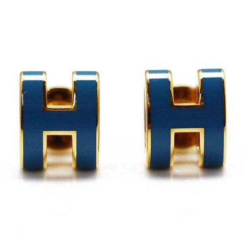 HERMES LACQUER MINI POP ASH GOLD PLATED EARRINGS