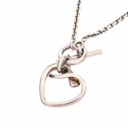 HERMES AMULET HEART SILVER NECKLACE