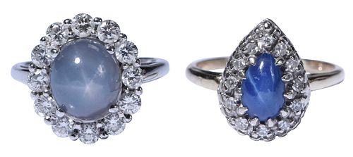 14kt. Blue Star Sapphire and Diamond Rings 