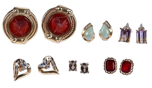 Six Pairs of Assorted Gemstone and Diamond Earrings