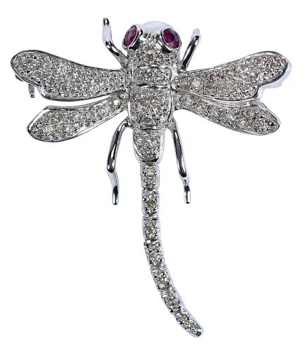 14kt. Ruby and Diamond Dragonfly Brooch/Pendant 