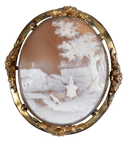 Cameo with Country Cottage Scene Brooch/Pendant